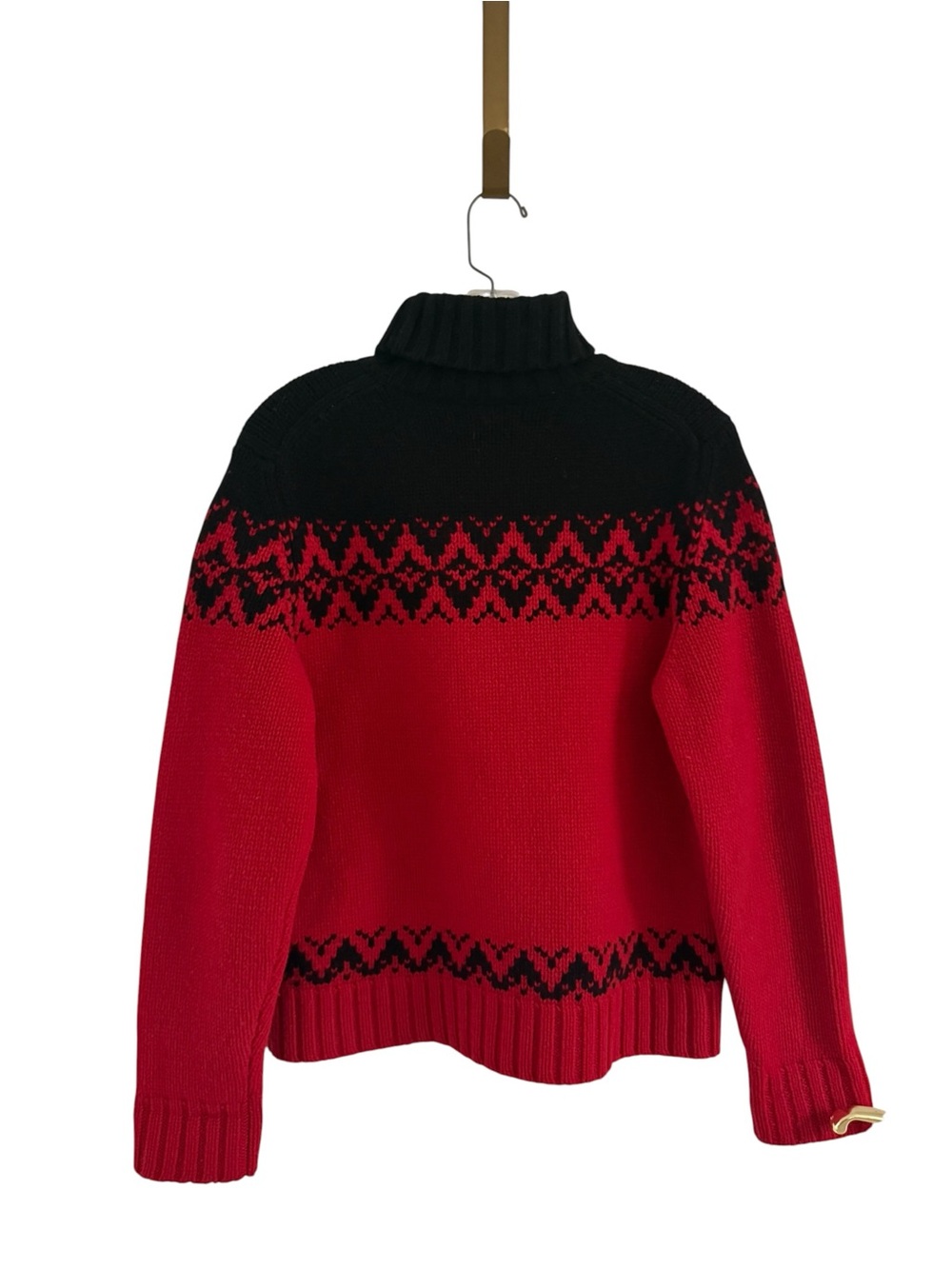 Kate Hill Lambs Wool Black Red Fair Isle Turtleneck Patterned Women's Sweater LP - Picture 5 of 12